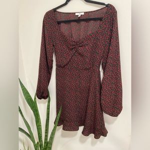 BP shirred floral long sleeve mini dress sz small